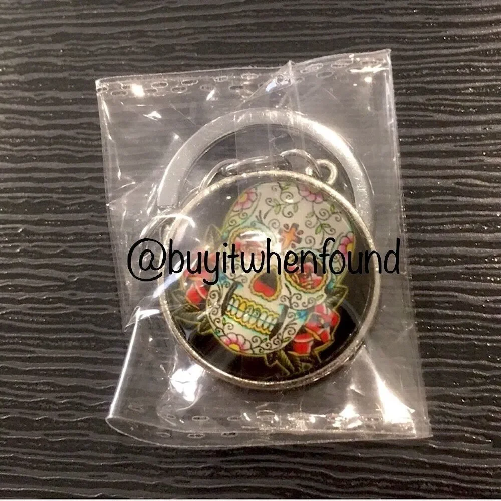 Day of The Dead Sugar Skull Cabochon Keychain